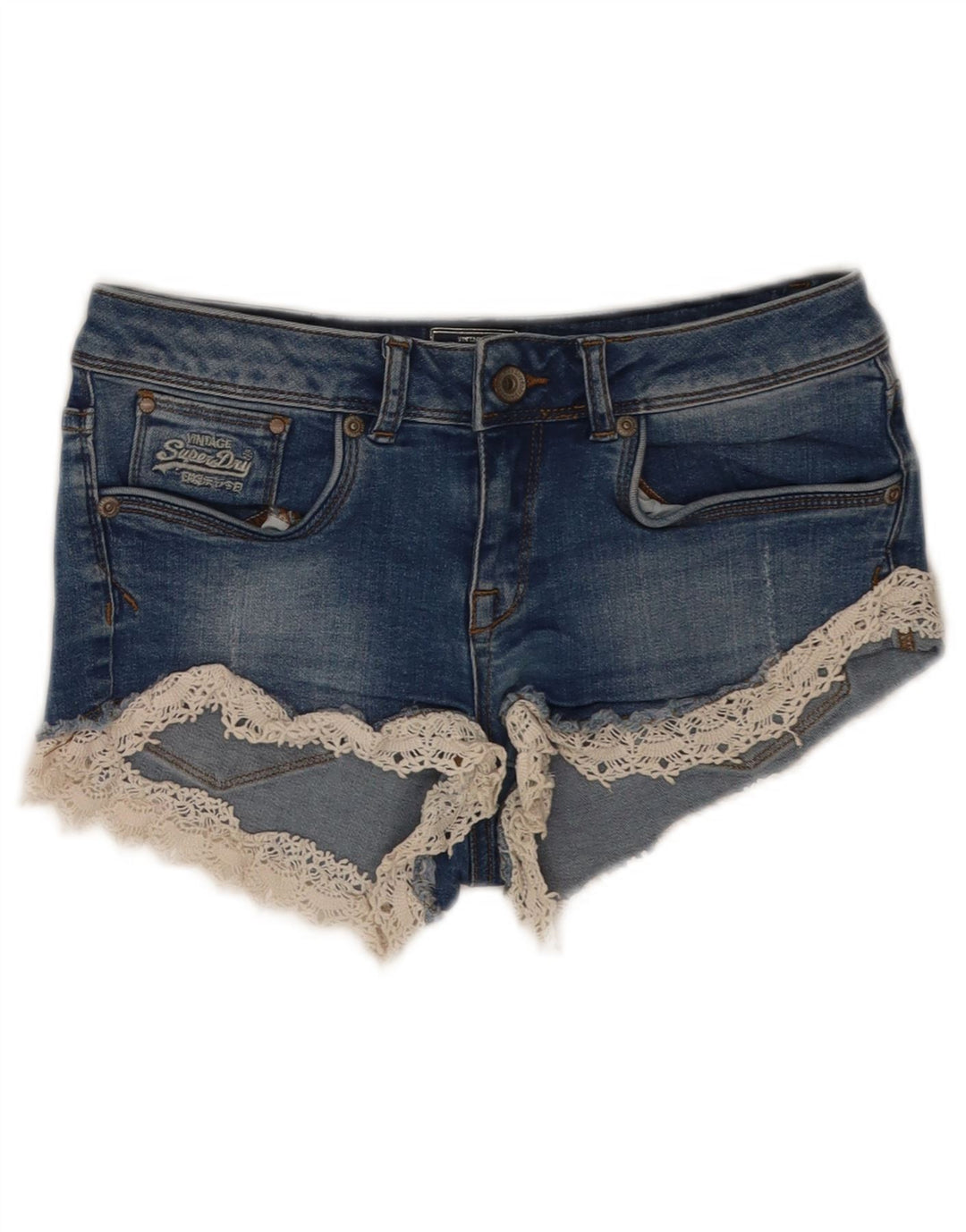 Superdry Damen Denim Hot Pants W26 Small Blau Baumwolle