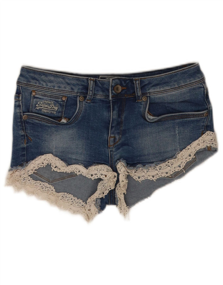 Superdry Damen Denim Hot Pants W26 Small Blau Baumwolle