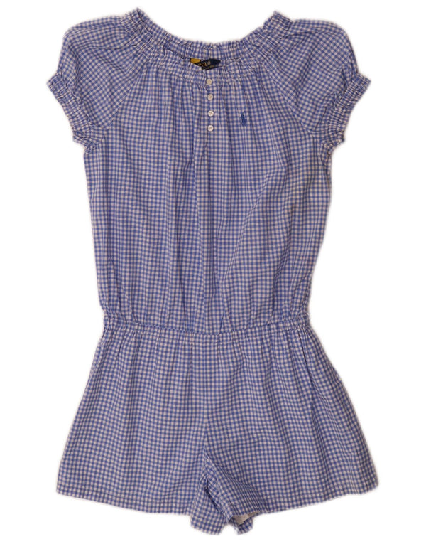 Polo Ralph Lauren Kurzarm-Playsuit für Mädchen, 13–14 Jahre, blauer Gingham