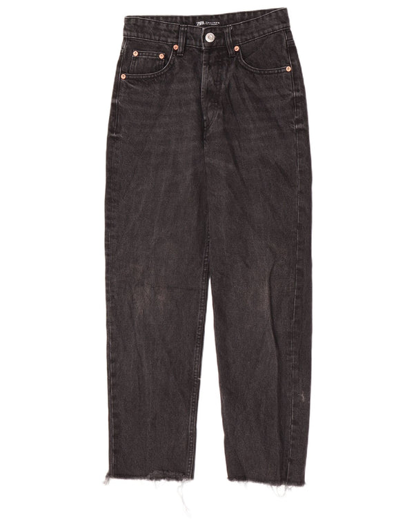 Zara Damen Crop High Waist Jeans EU 36 XS W26 L26 Schwarze Baumwolle
