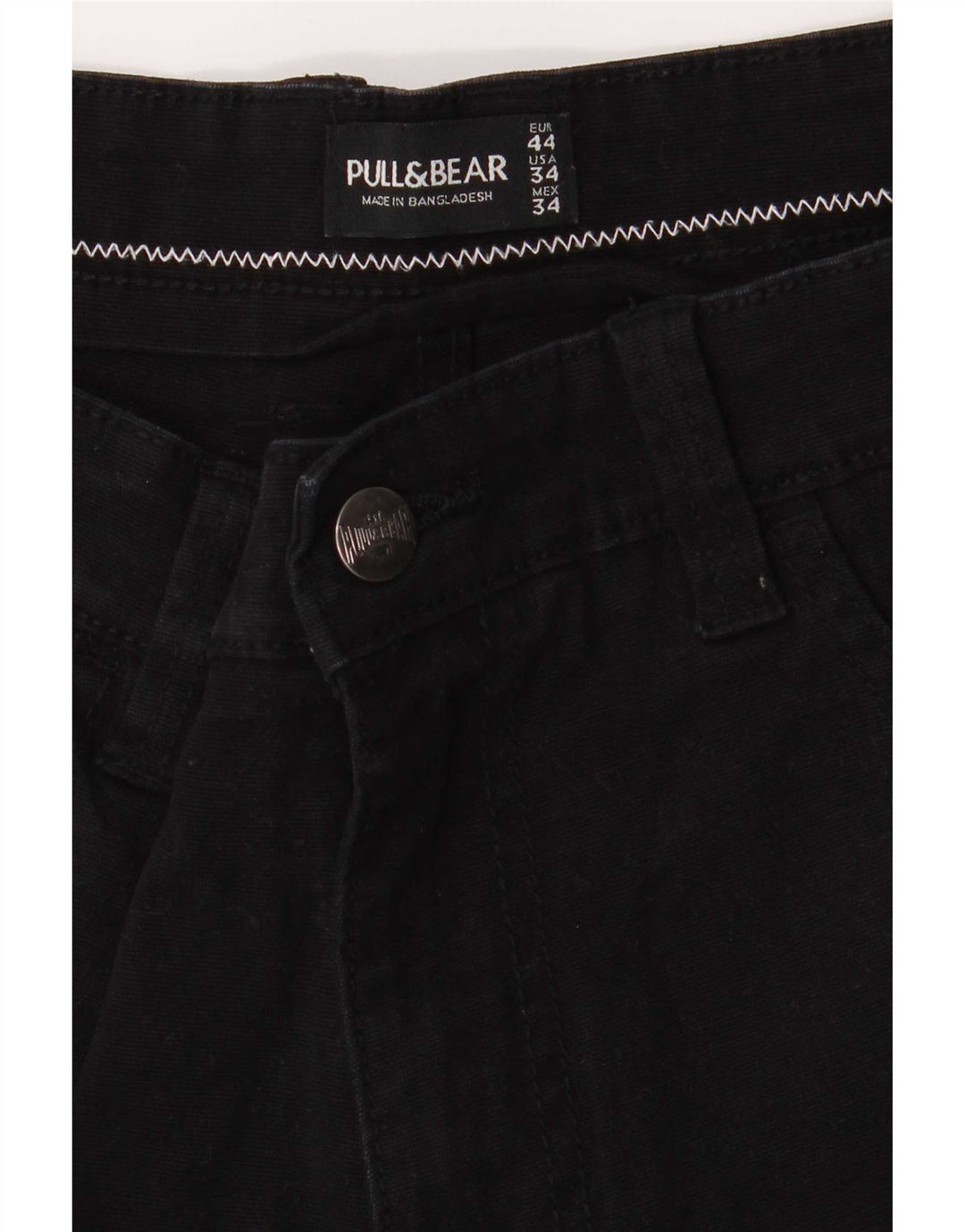 Pull & Bear Herren-Jeansshorts, EU 44, Größe L, W34, schwarze Baumwolle