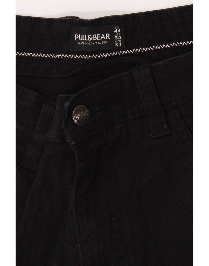 Pull & Bear Herren-Jeansshorts, EU 44, Größe L, W34, schwarze Baumwolle