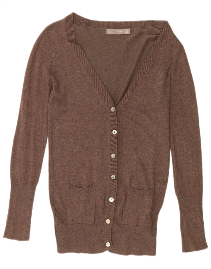 Zara Damen-Cardigan-Pullover UK 12 Mittelbrauner Rayon