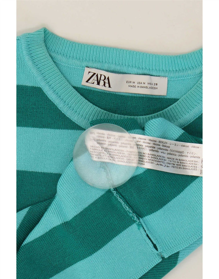 Zara Damen Crop Vest Top UK 12 Mittelgrün gestreifte Viskose