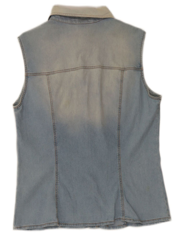 Roccobarocco Damen ärmelloses Jeanshemd IT 48 XL Blaue Baumwolle