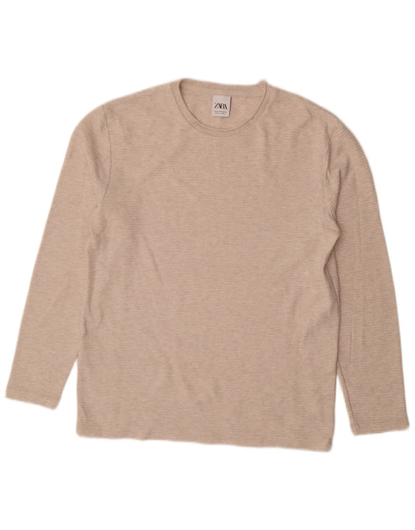 Zara Herren-Oberteil, langärmelig, mittelbeigefarbenes Polyester