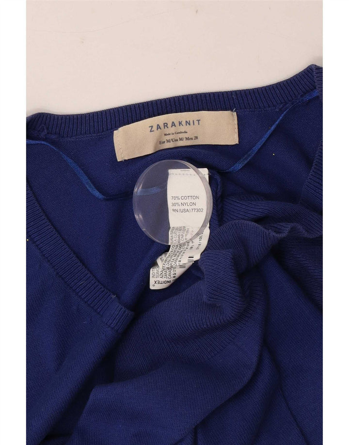 Zara Damen-Pullover mit V-Ausschnitt, UK 12, mittelblaue Baumwolle