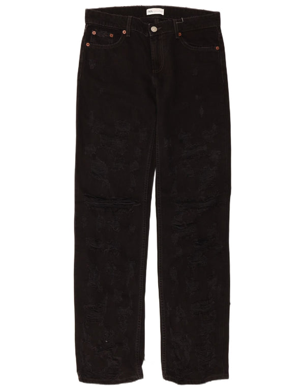Zara Damen Distressed Low Waist Straight Jeans EU 38 Small W28 L34 Schwarz