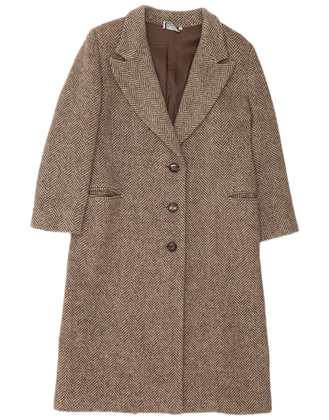 Luisa Spagnoli Damen Mantel IT 44 Mittelbeige Schurwolle mit Fischgrätenmuster