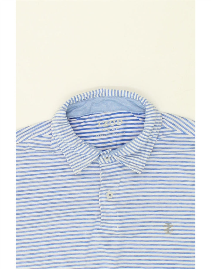 IZOD Mens Polo Shirt Medium Blue Striped Polyester Vintage Izod and Second-Hand Izod from Messina Hembry 