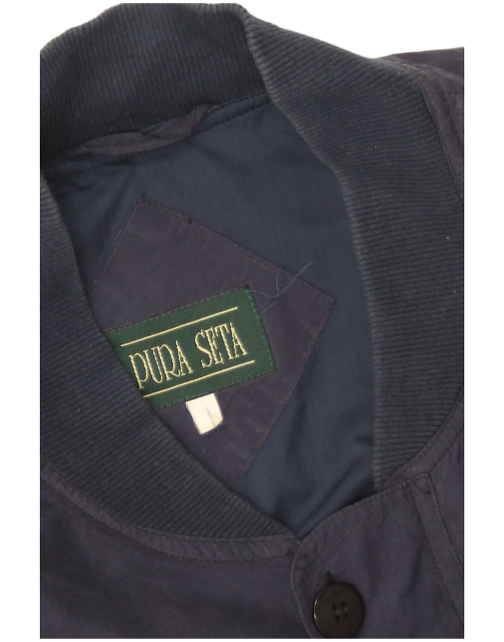 Vintage Herren Bomberjacke UK 44 2XL Marineblaue Seide