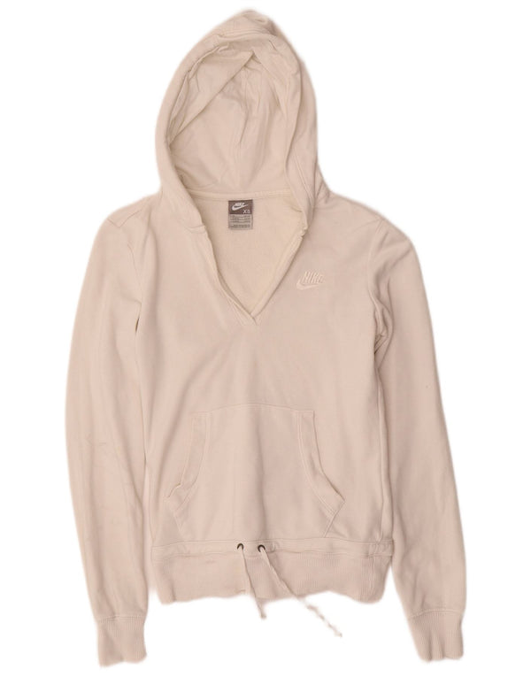 Nike Womens Loose Fit Hoodie Pullover UK 6/8 XS Weiße Baumwolle