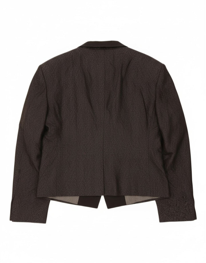 QUANTAS Womens 1 Button Blazer Jacket IT 48 XL Grey Herringbone Silk