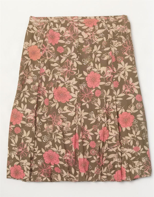 Marks & Spencer Damen Faltenrock UK 18 XL W38 Khaki Floral Viskose