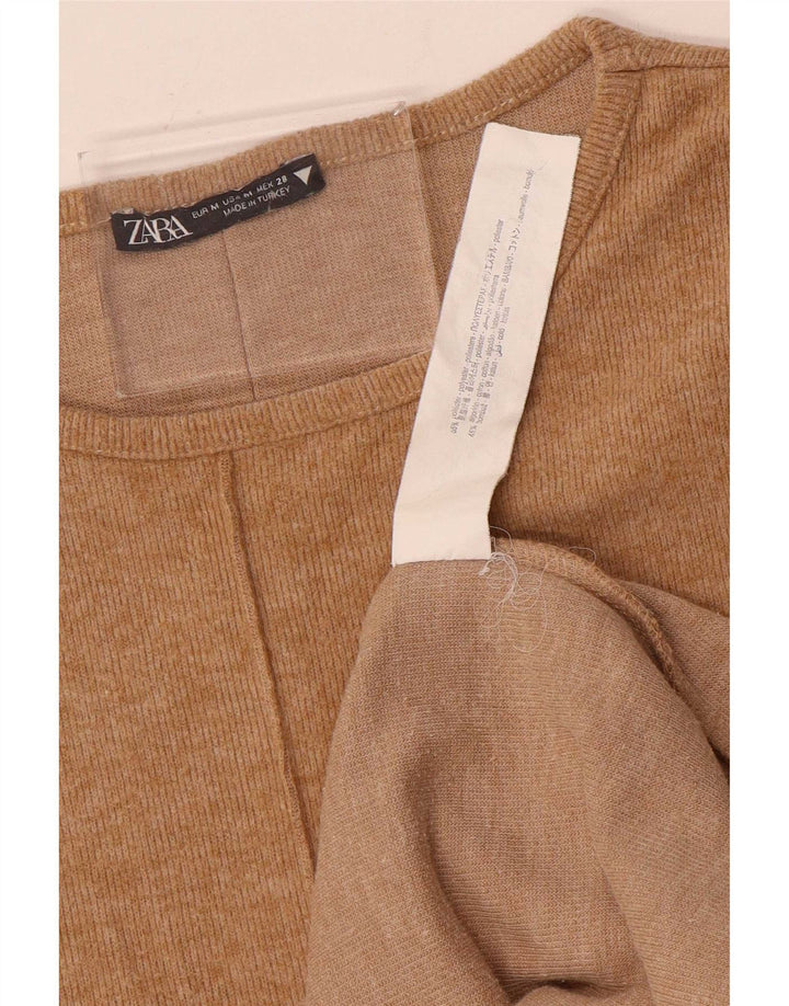 Zara Damen-Etuikleid mit kurzen Ärmeln, UK 12, mittelbeige Baumwolle