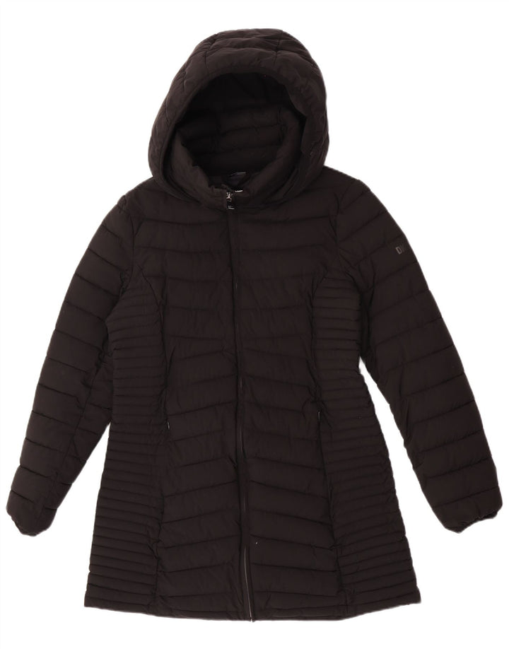 Dkny Womens Hooded Wattierter Mantel UK 12 Mittelschwarzes Polyester