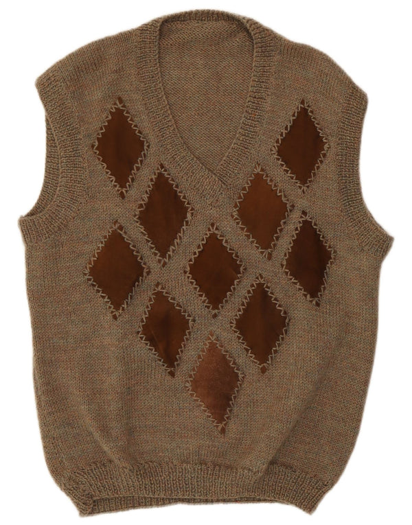 Vintage Damen Weste Tank Top UK 18 XL Braun Argyle/Diamant