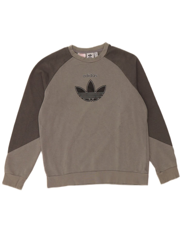 ADIDAS Grafik-Sweatshirt für Jungen, 13–14 Jahre, graue Farbblock-Baumwolle