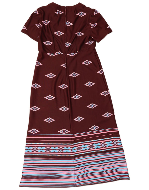 Vintage Damen Maxikleid UK 10 Small Burgund Geometrisch