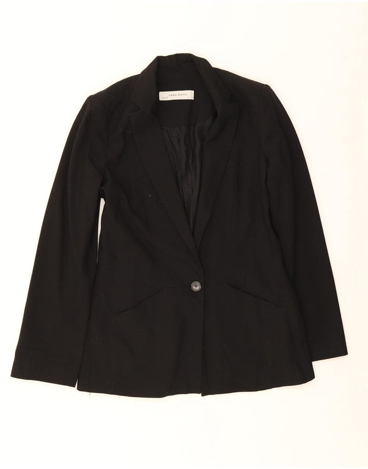 ZARA Damen 1-Knopf-Blazerjacke UK 12 Mittelschwarzes Polyester