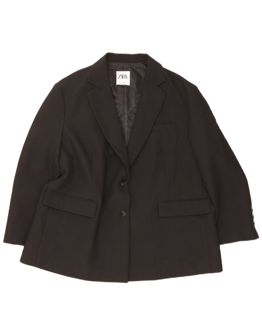 Zara Damen 2-Knopf-Oversize-Blazerjacke UK 6 XS Schwarz Polyester