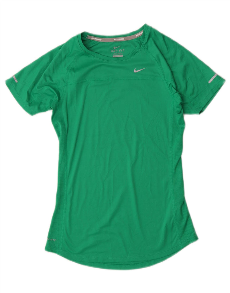 NIKE Womens Dri Fit Graphic T-Shirt Top UK 6 XS Green Polyester Vintage Nike and Second-Hand Nike from Messina Hembry 
