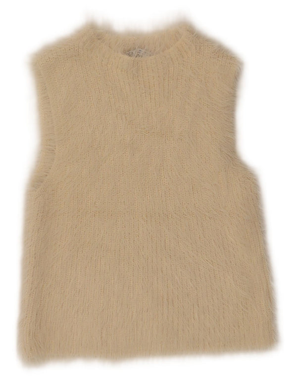 Zara Damen Crop Vest Tank Top UK 14 Large Beige Polyamid