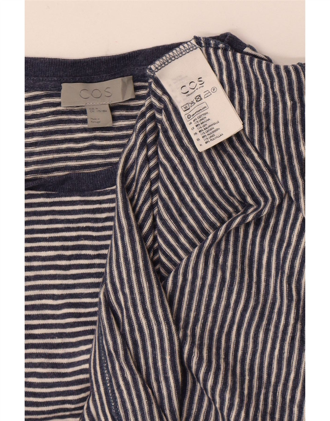 Cos Herren-T-Shirt-Oberteil aus mittelblauer, gestreifter Baumwolle