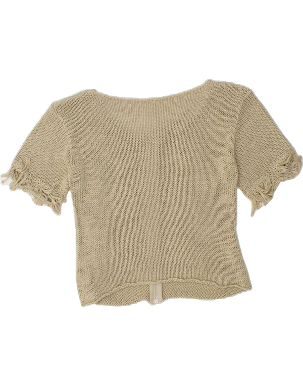 VINTAGE Damen Kurzarm-Cardigan-Pullover UK 10 Small Beige Baumwolle