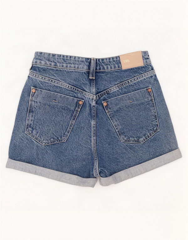 Zara Damen-Jeansshorts mit hoher Taille, EU 38, Größe S, W28, blaue Baumwolle
