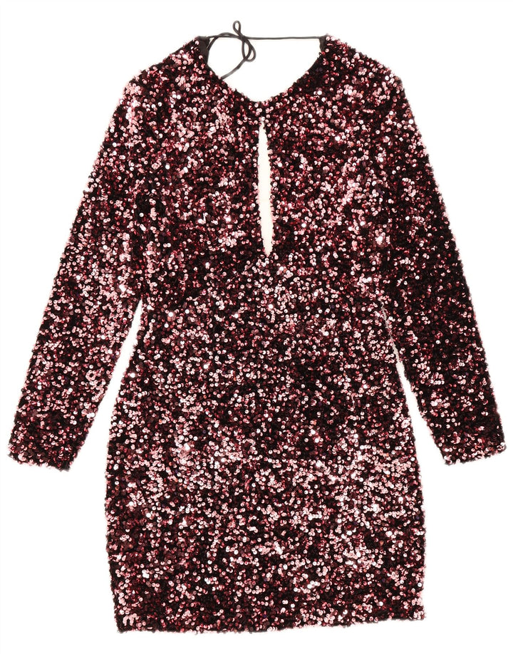 Zara Damen Langarm-Etuikleid UK 8 Small Rosa Polyester