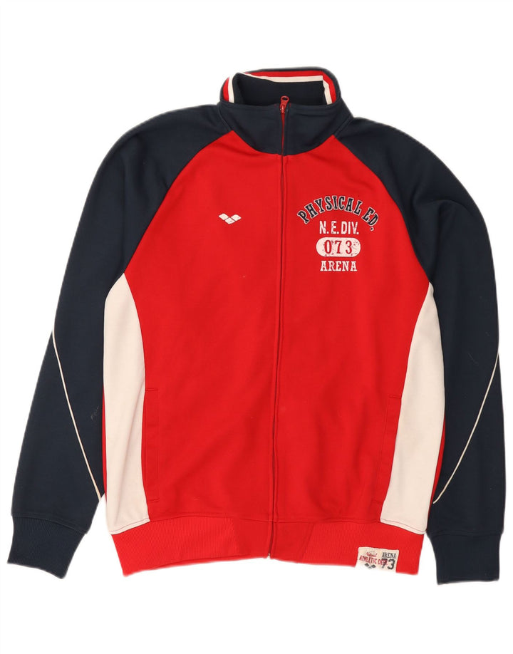 Arena Herren-Trainingsanzugoberteil mit Grafik, Mittelrotes Farbblock-Polyester