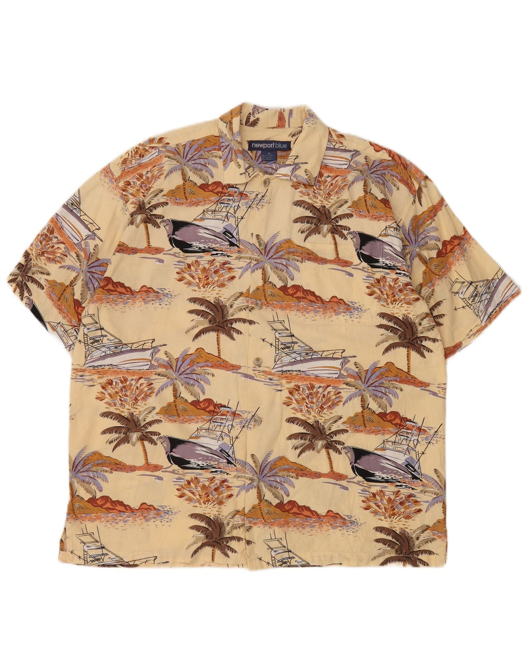 NEWPORT Herren-Hemd mit abstraktem Muster, kurzärmelig, Mittelgelb, hawaiianisch