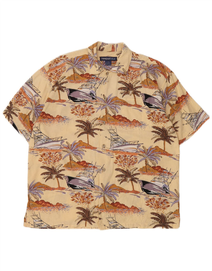 NEWPORT Herren-Hemd mit abstraktem Muster, kurzärmelig, Mittelgelb, hawaiianisch