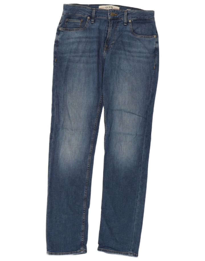 GUESS Damen Straight Jeans W30 L31 Blaue Baumwolle