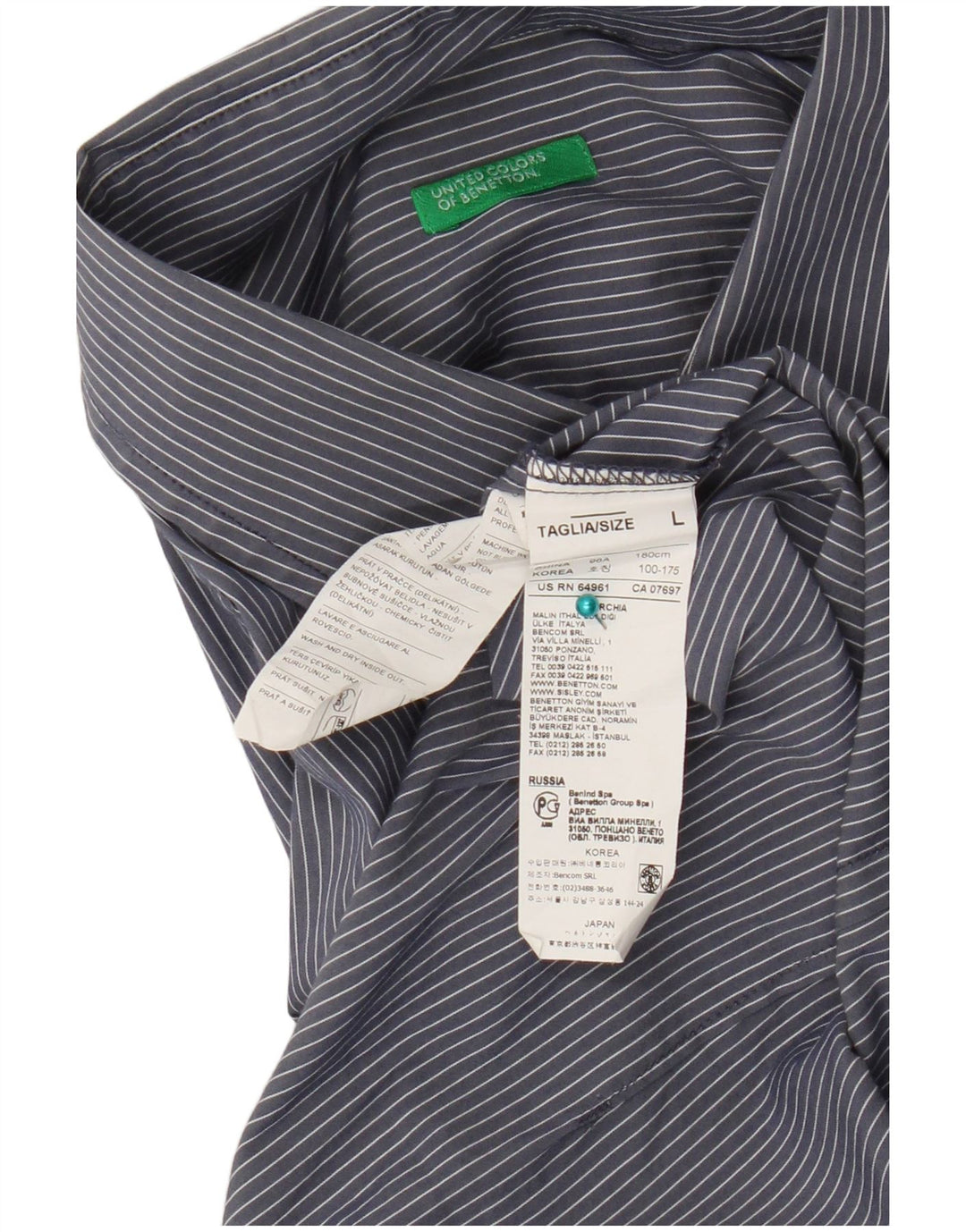 Benetton Herren-Hemd, groß, marineblau, Nadelstreifen-Baumwolle