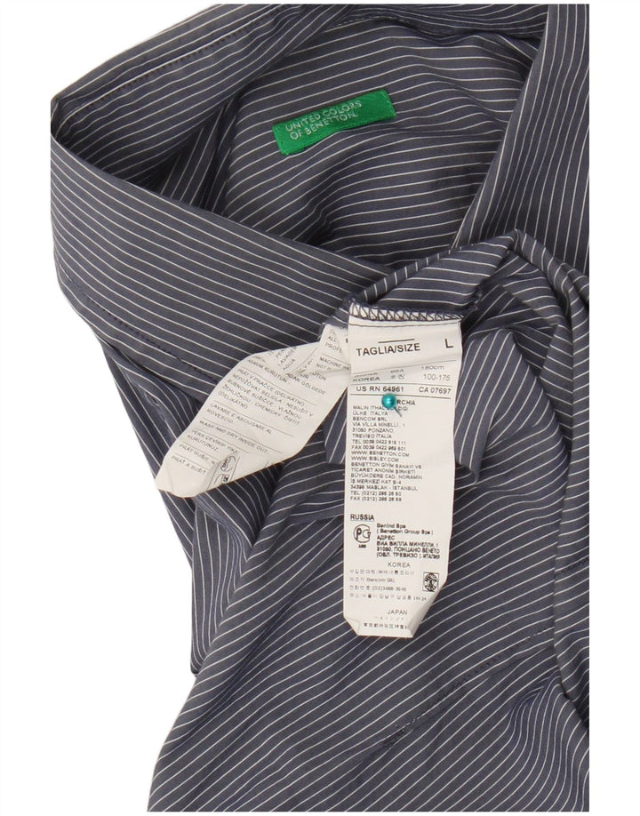 Benetton Herren-Hemd, groß, marineblau, Nadelstreifen-Baumwolle