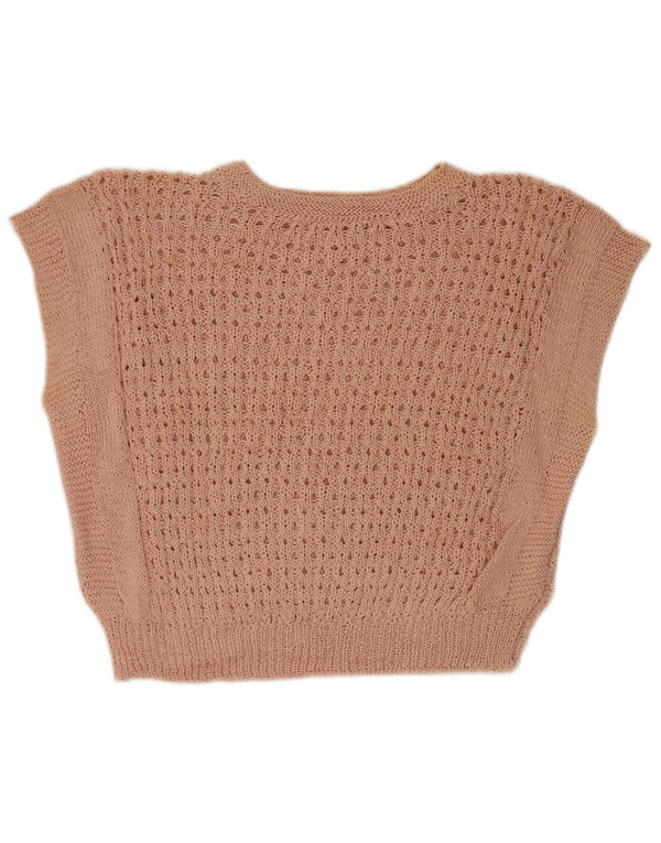 Vintage Damen Crop Vest Tank Top UK 12 Mittelrosa