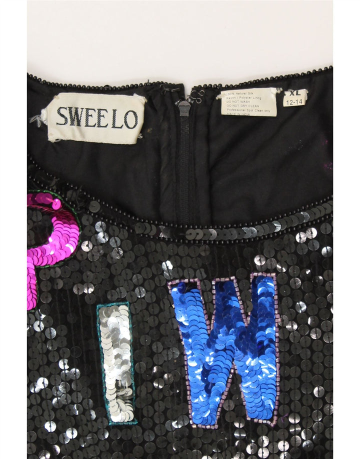 SWEELO Damen Grafisches Etuikleid UK 18 XL Schwarze Seide