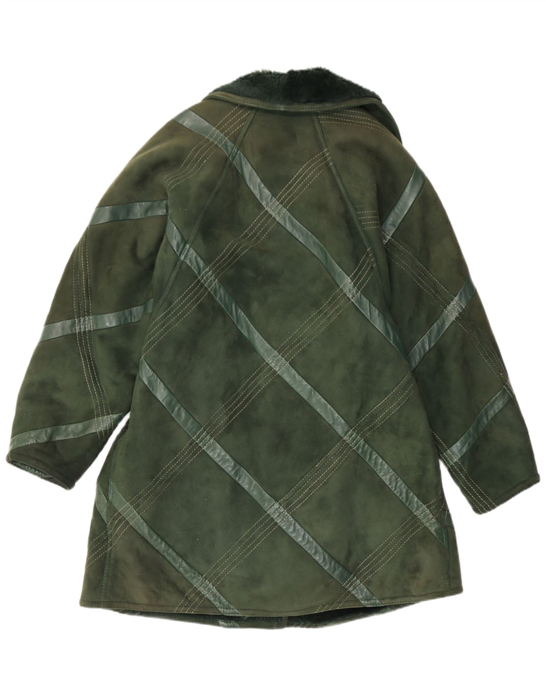 Vintage Damen Lammfellmantel UK 14 Mittelgrün kariert