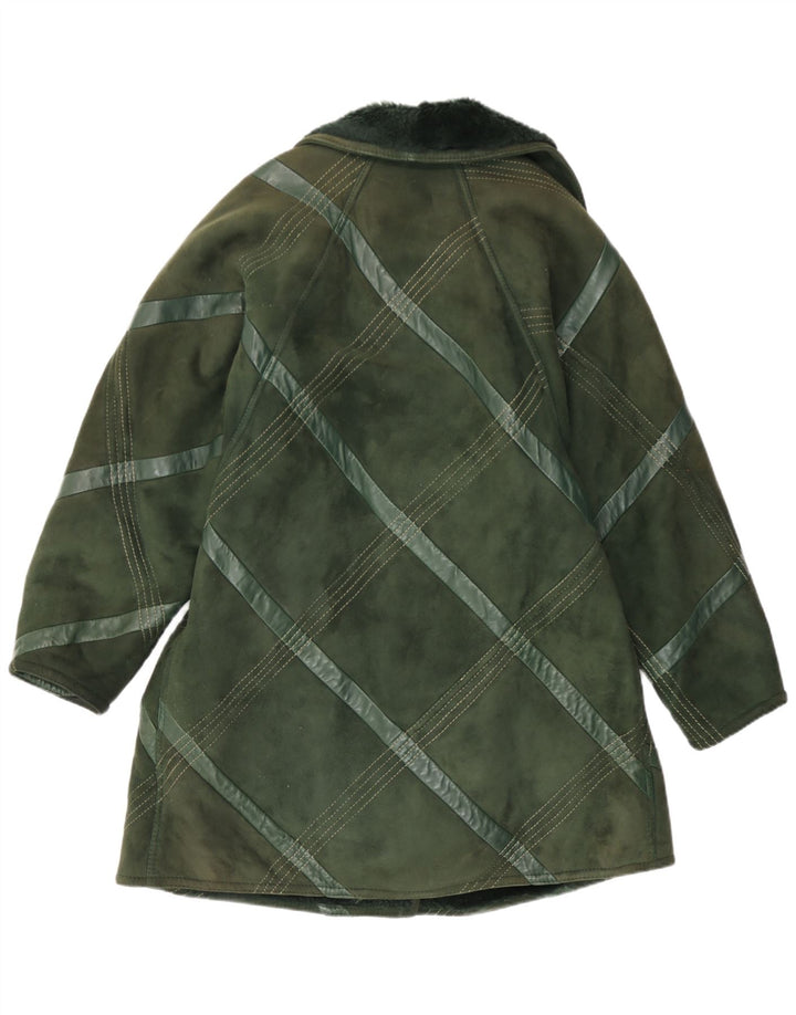 Vintage Damen Lammfellmantel UK 14 Mittelgrün kariert