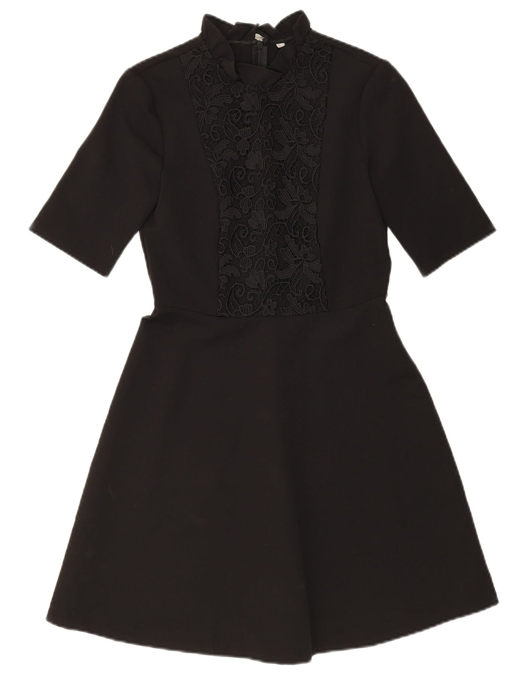 ZARA Damen-A-Linien-Kleid, Größe S, Schwarz, Blumenmuster, Polyester