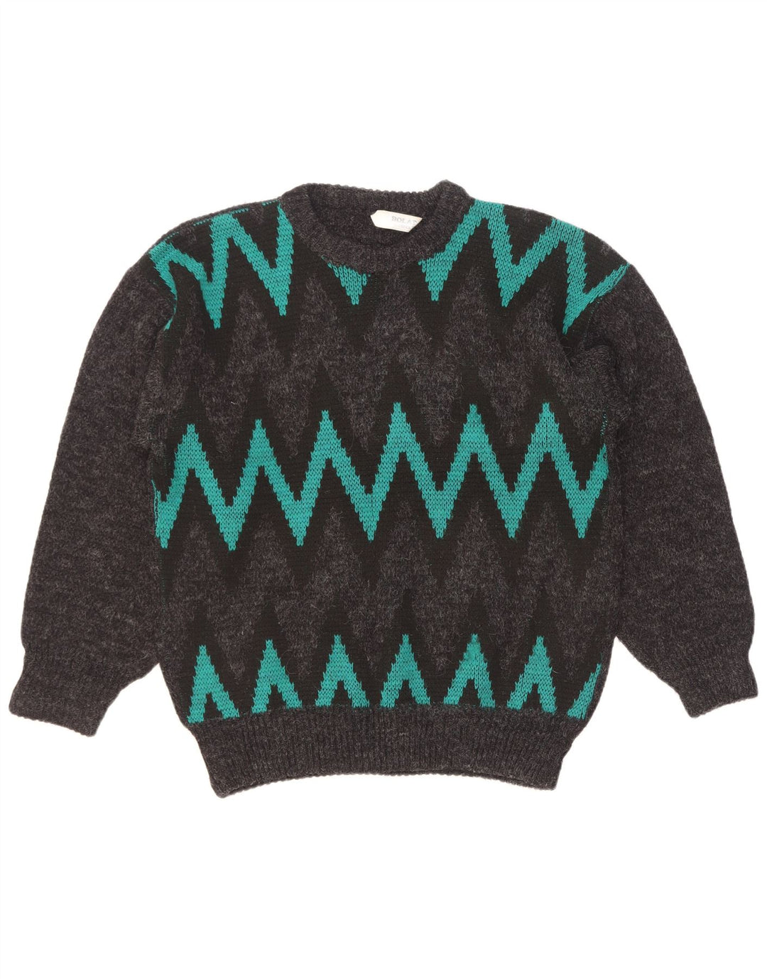 Vintage Herren Pullover mit Rundhalsausschnitt, groß, grau, Chevron