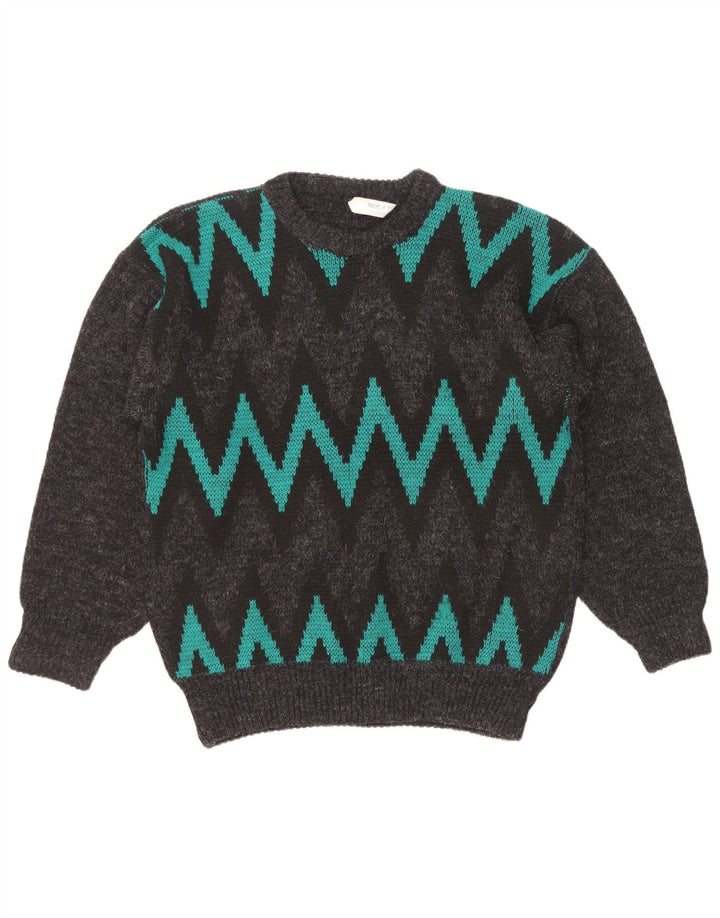 Vintage Herren Pullover mit Rundhalsausschnitt, groß, grau, Chevron