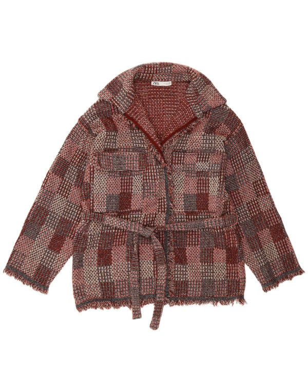 Zara Damen-Strickjacke in Übergröße, Gr. 16, groß, Burgunderrot, Karomuster, Acryl