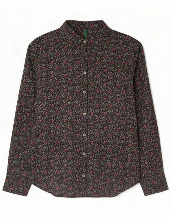 Benetton Damenhemd UK 12 Medium Navy Blue Floral