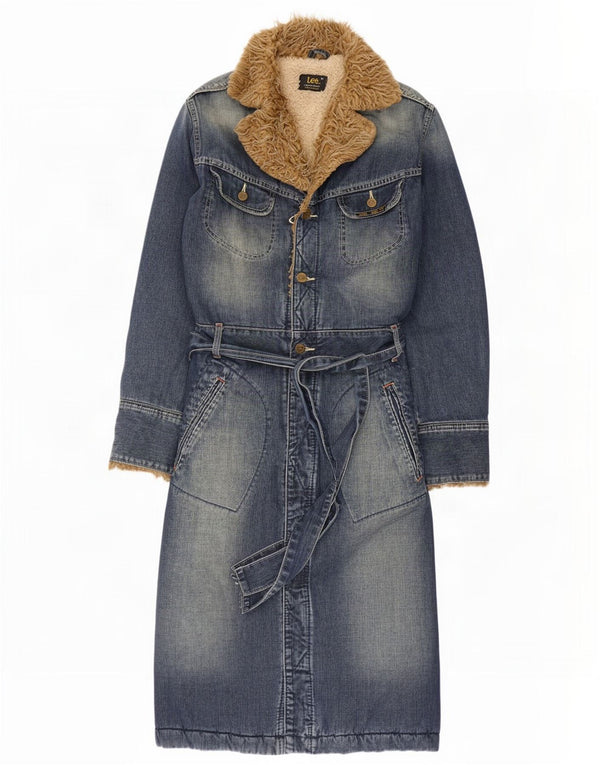 Lee Womens Sherpa Denim Coat UK 14 Mittelblaues Colourblock-Polyester
