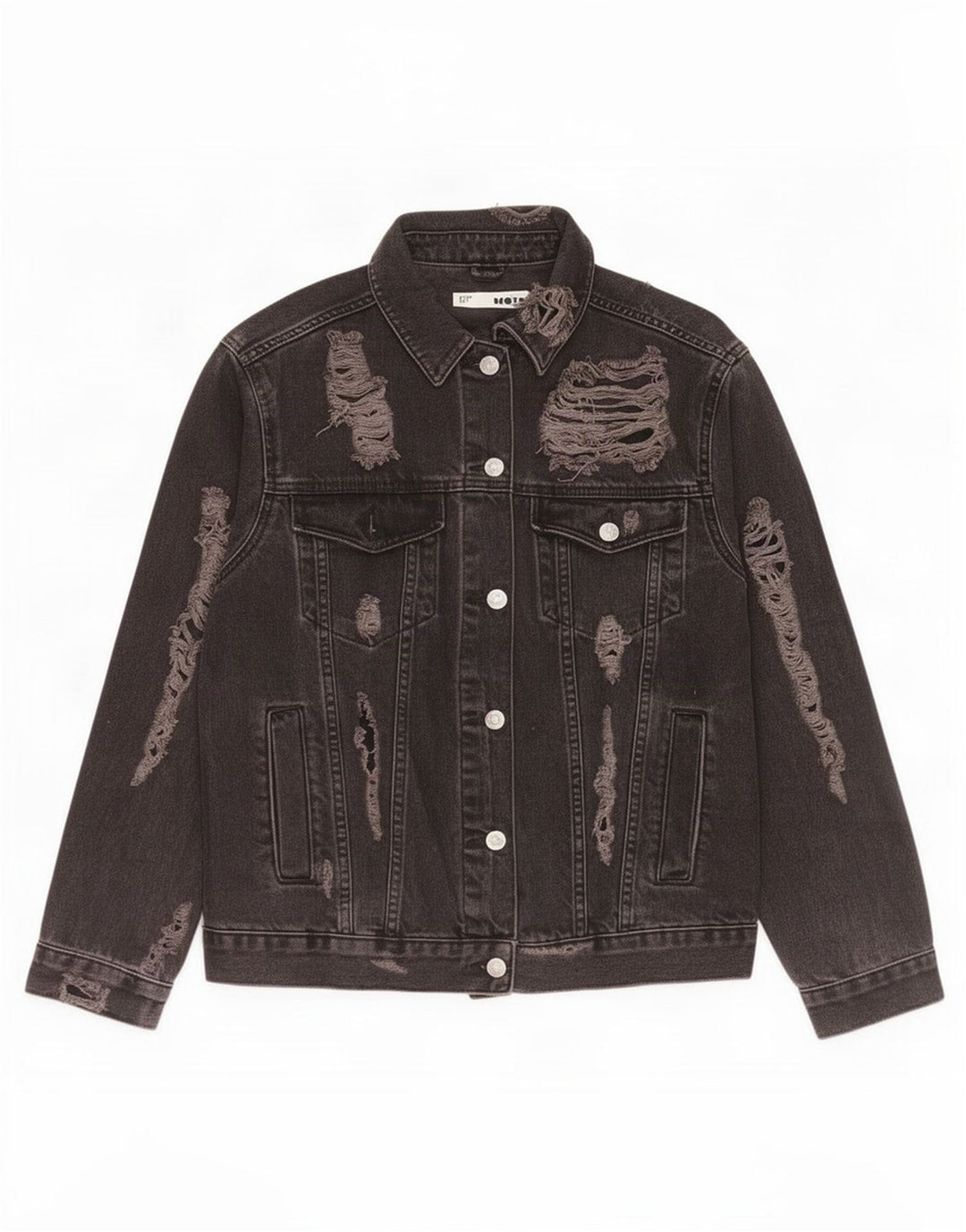 Topshop Damen Jeansjacke im Distressed-Look, übergroß, UK 10, Größe S, Schwarz, Baumwolle