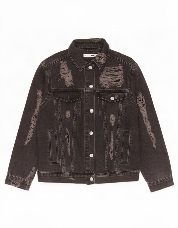 Topshop Damen Jeansjacke im Distressed-Look, übergroß, UK 10, Größe S, Schwarz, Baumwolle