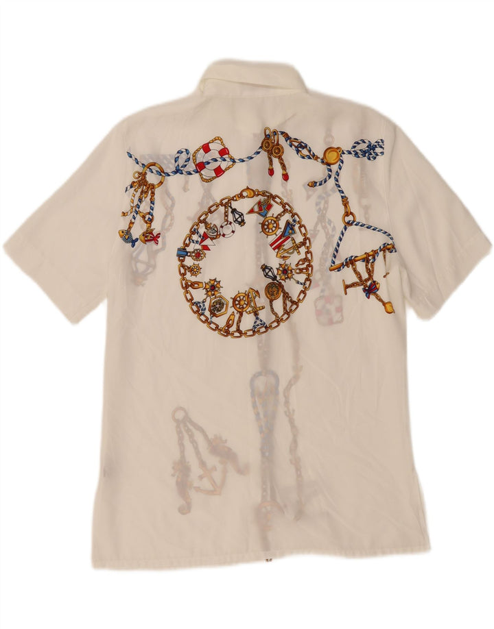 ICAM Womens Abstract Pattern Short Sleeve Shirt IT 44 Medium White Vintage Icam and Second-Hand Icam from Messina Hembry 